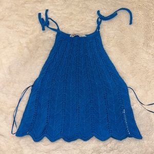 Zara crochet halter neck tank top blue small